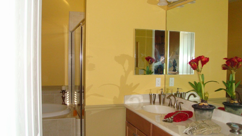 master bath with his/her sinks, roman tub & separate shower