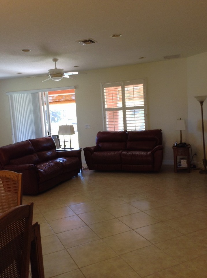 great room with porcelain diagonal tile