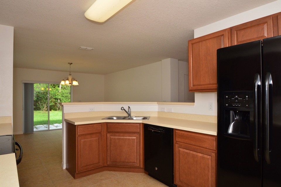 kitchen opens to family room