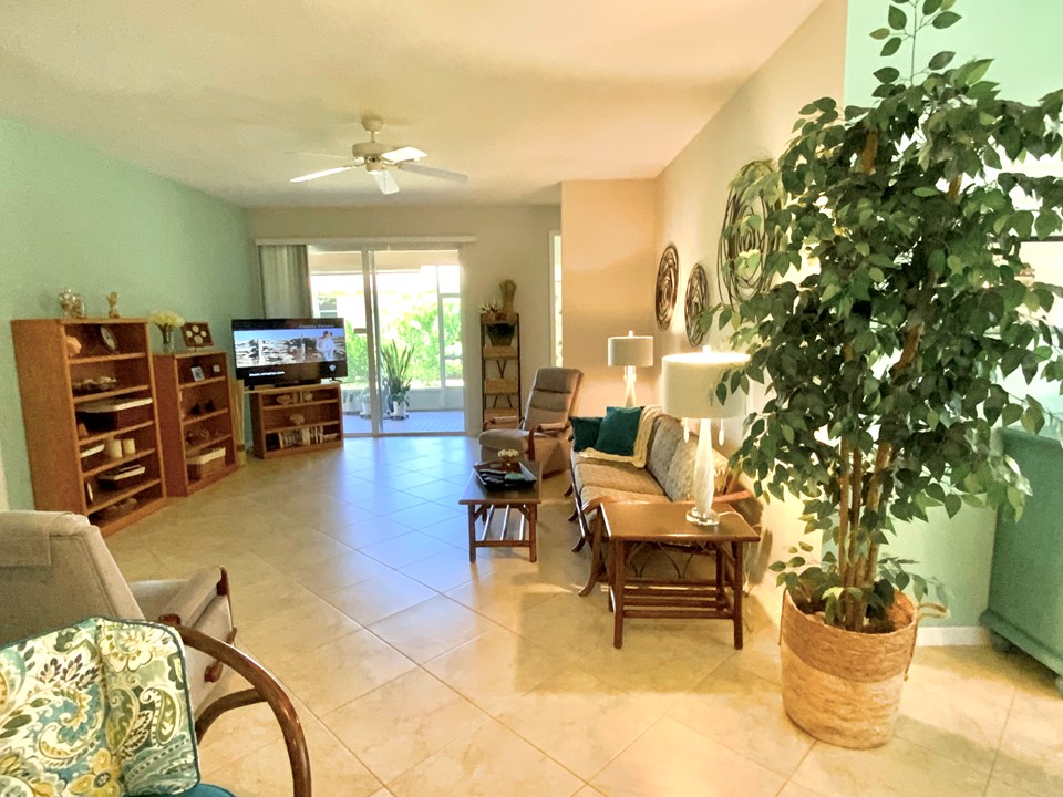 living room with sliding doors to patio