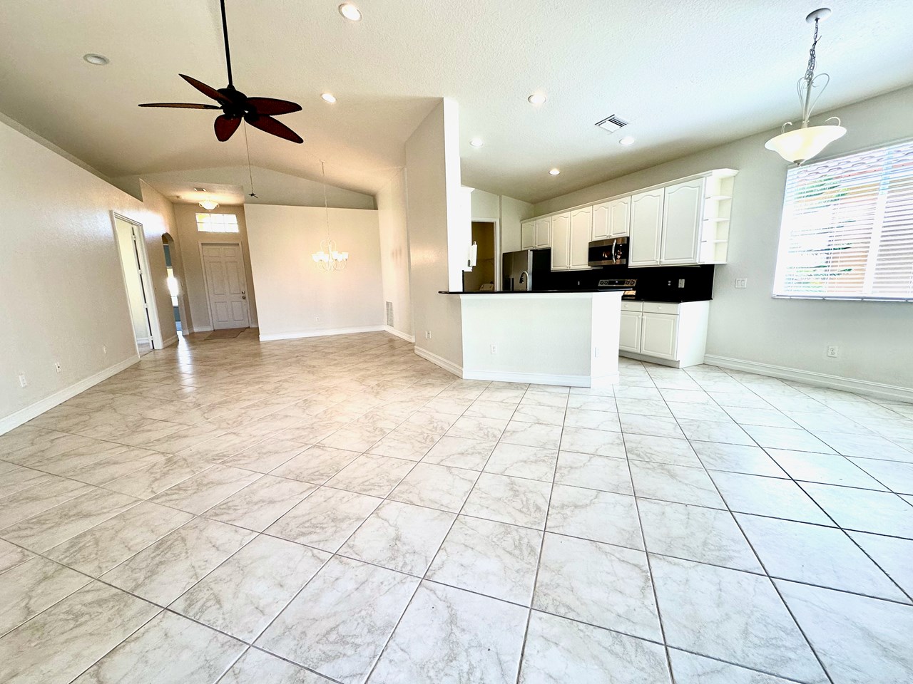 view from patio to open floorplan