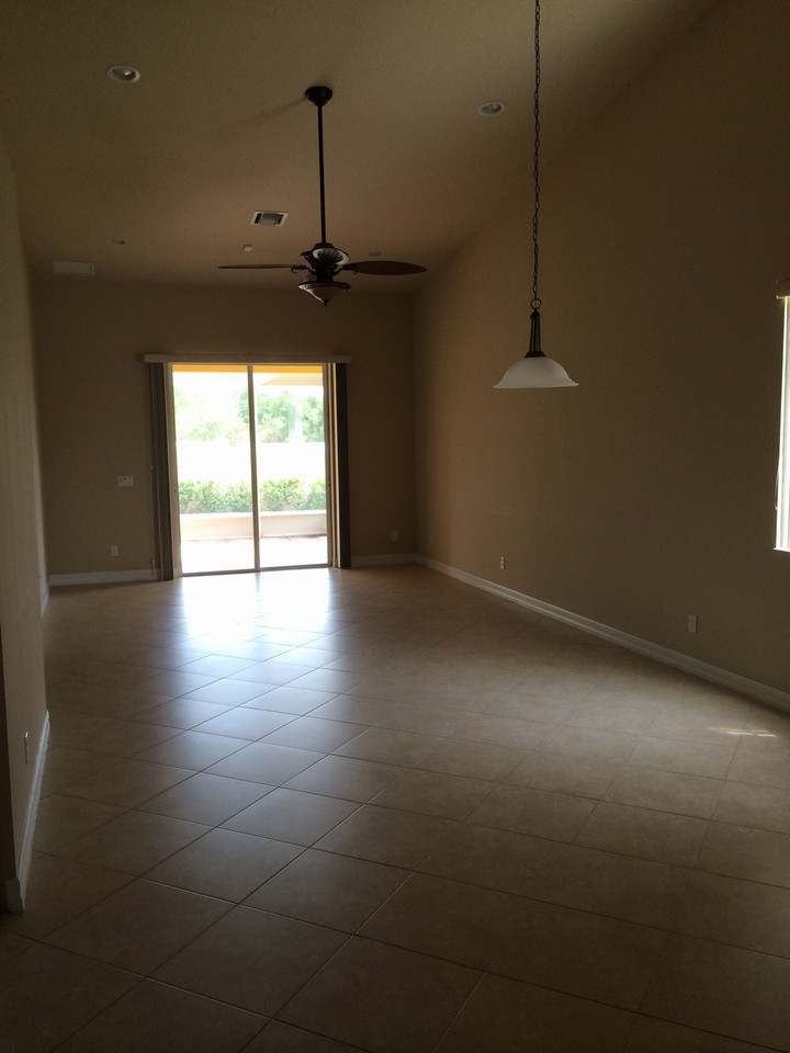 great room with diagonal tile