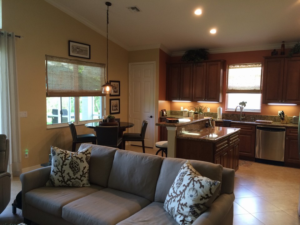 view from family room to breakfast area & kitchen