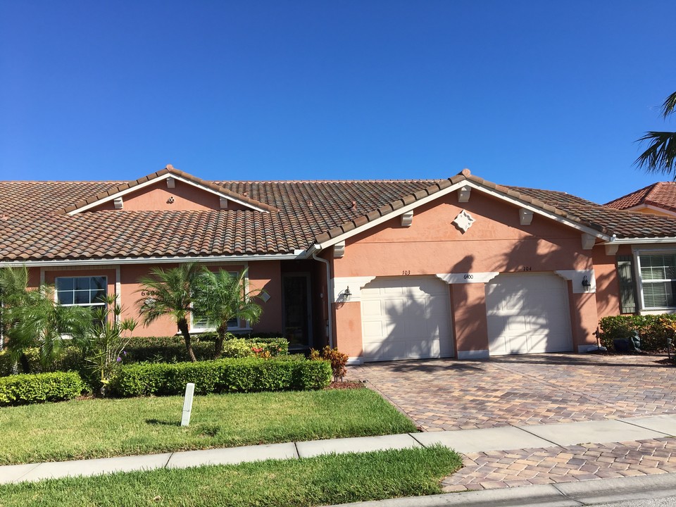 front view, barrel tile roof