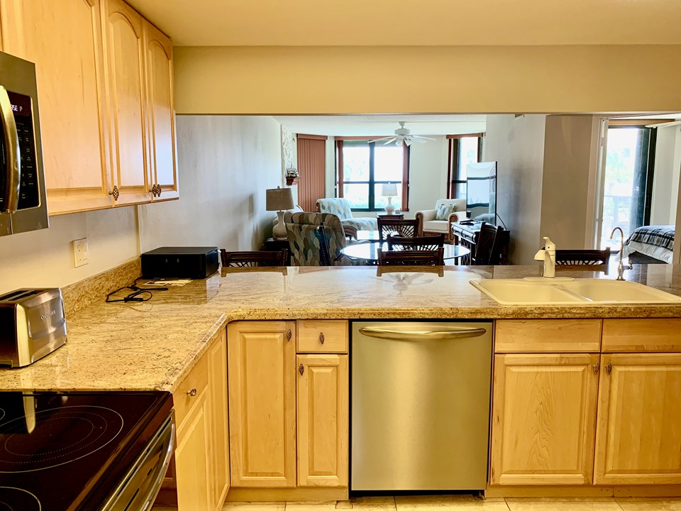 view from kitchen to living/dining room