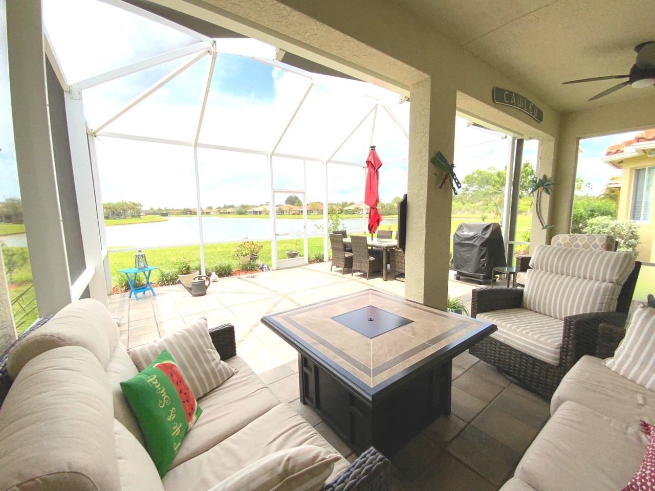 21 x 24 covered screened patio overlooking lake