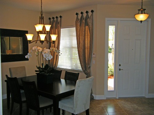 front entrance/dining room upgraded lighting fixtures, custom window treatments