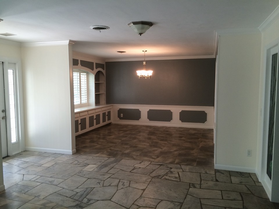 dining room with storage under the window