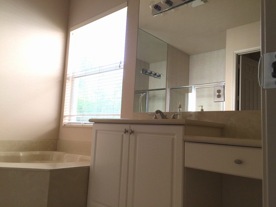 raised counters in master bath upgraded mirrors and floor to ceiling tile in shower