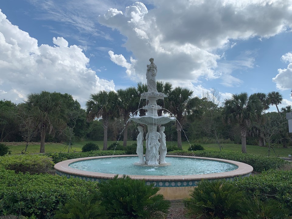 fountain at community entrance