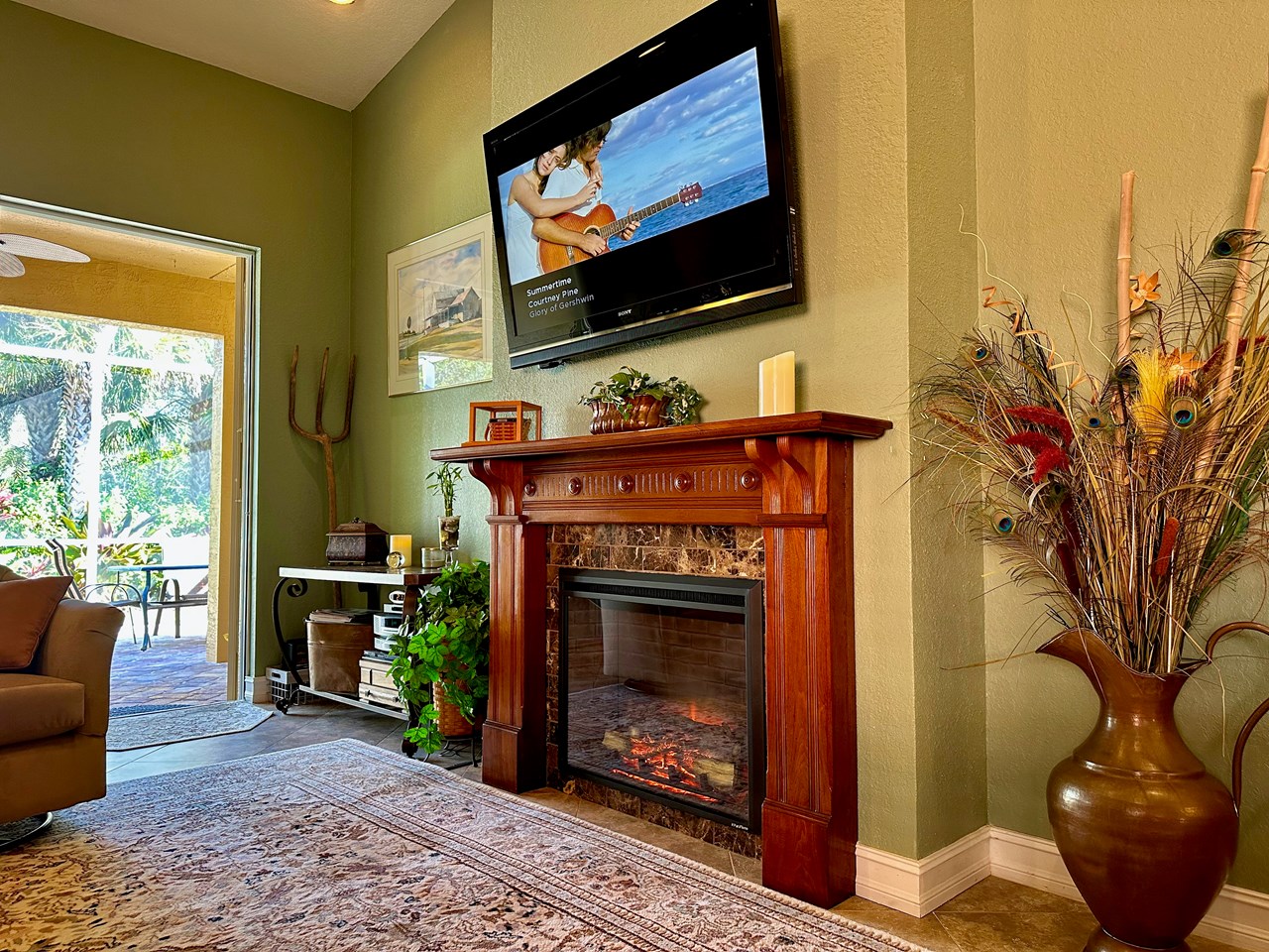 electric fireplace with wood mantel