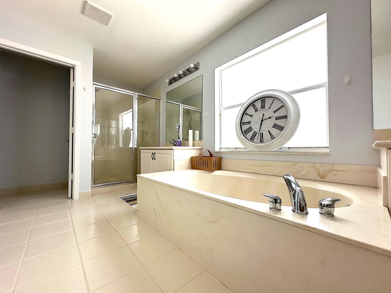 master bathroom with roman tub & shower