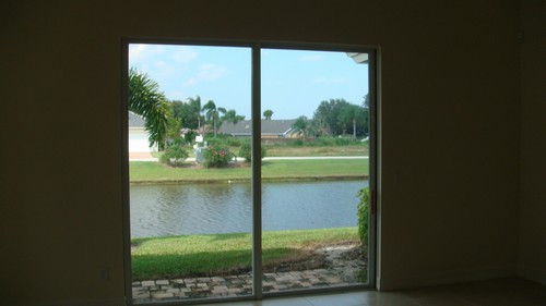 living room slider overlooking lake