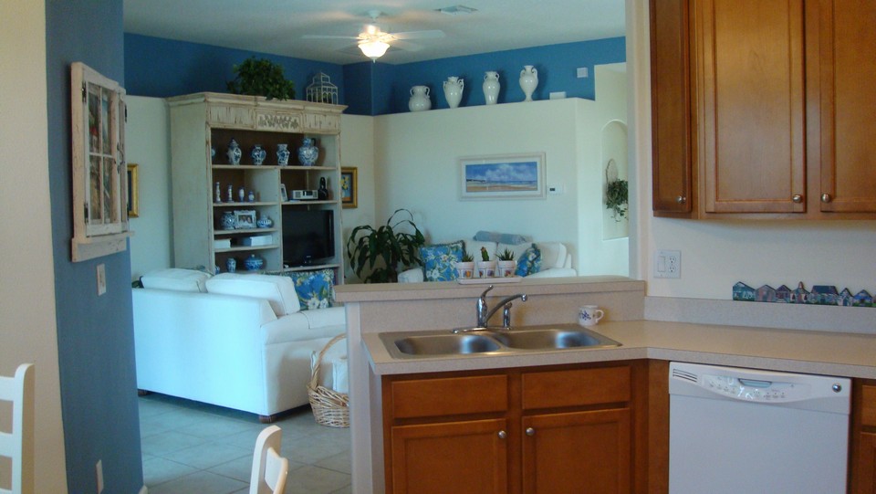 view from kitchen to living room
