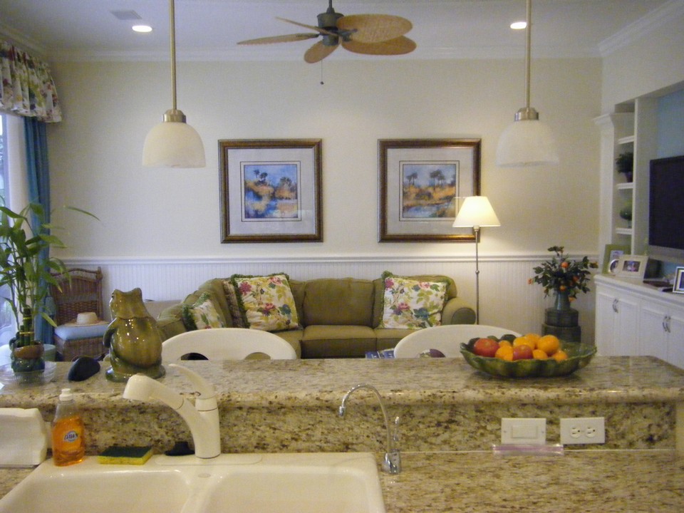 family room with view from kitchen