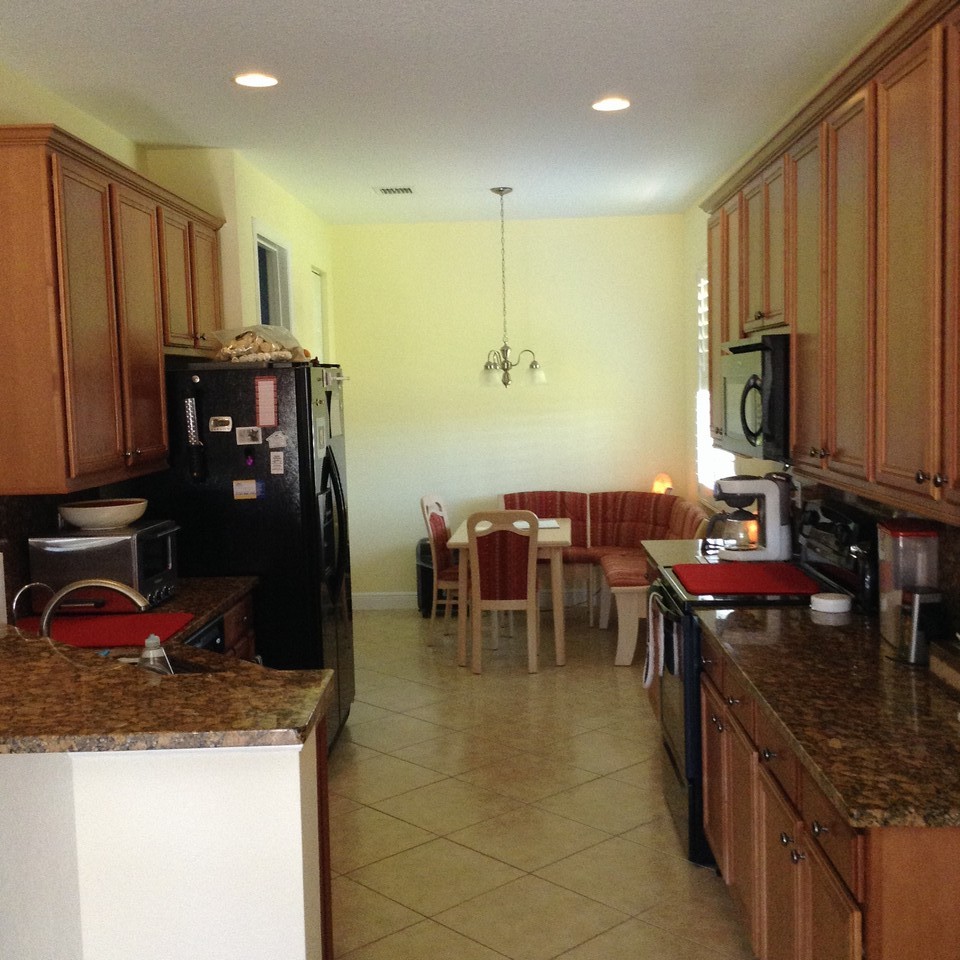 granite counters, maple cabinets