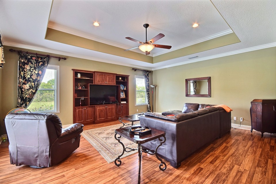 family room with built in wall unit