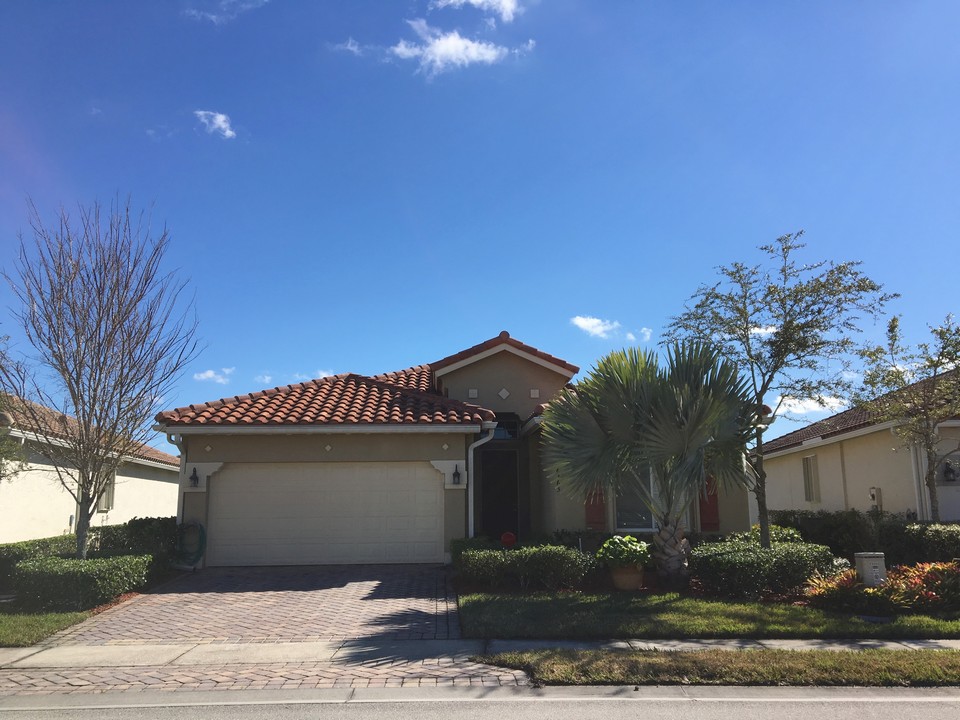 front view, barrel tile roof