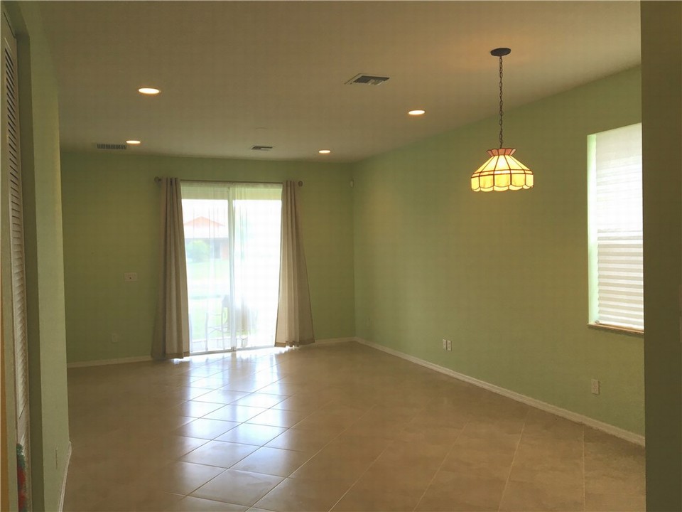 living - dining room diagonal tile