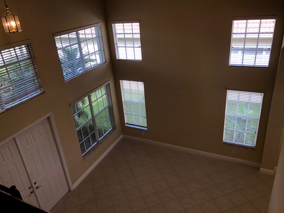 living room with double entry doors