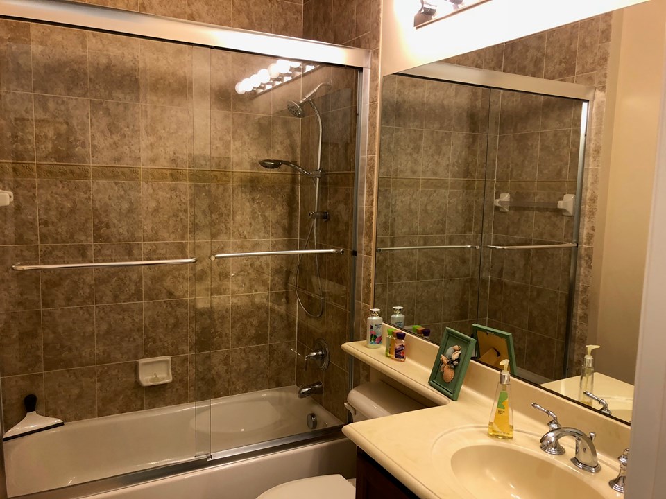 one of 2 guest baths with raised counters