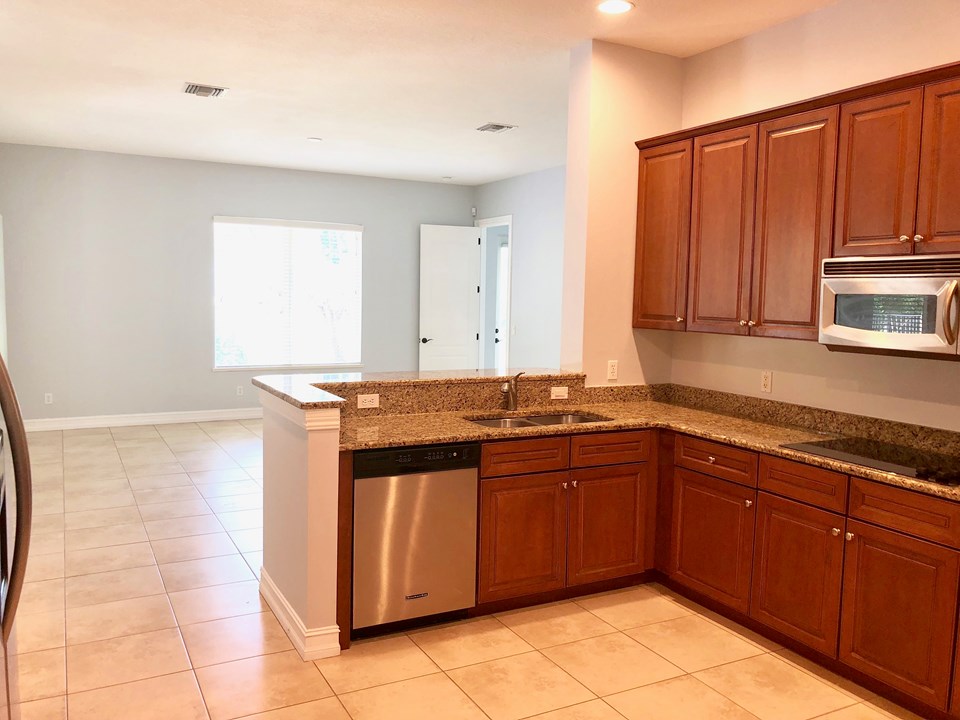 view from kitchen to family room