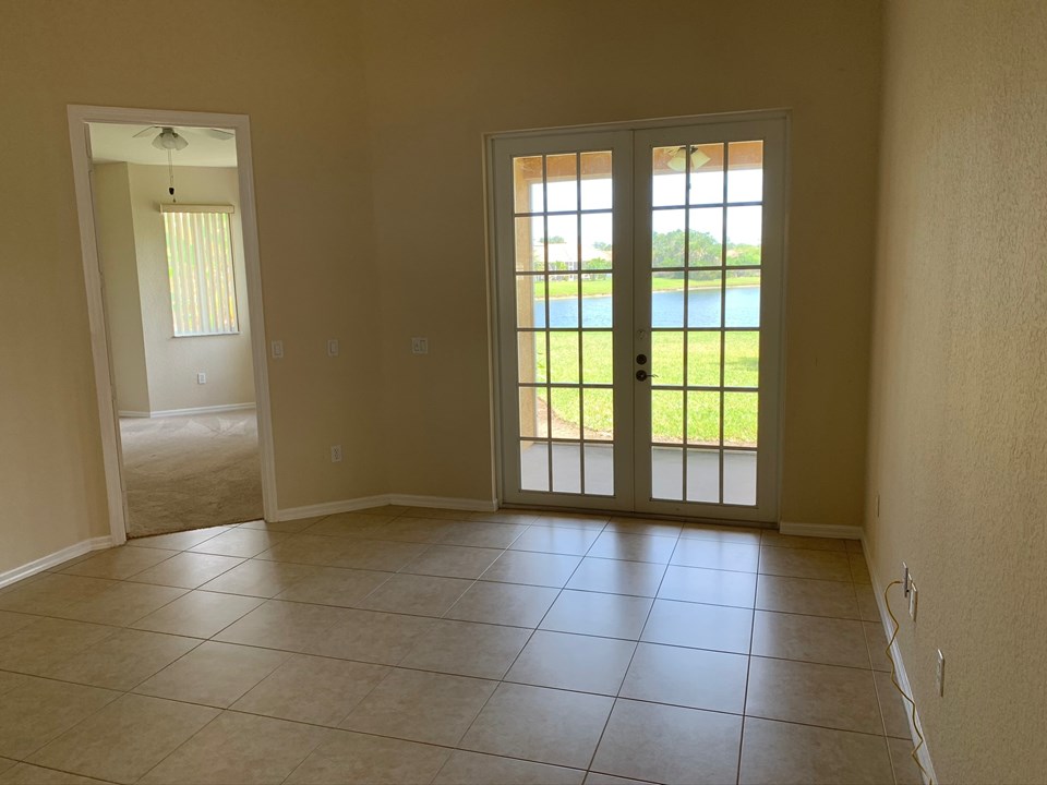 living room with french doors to patio