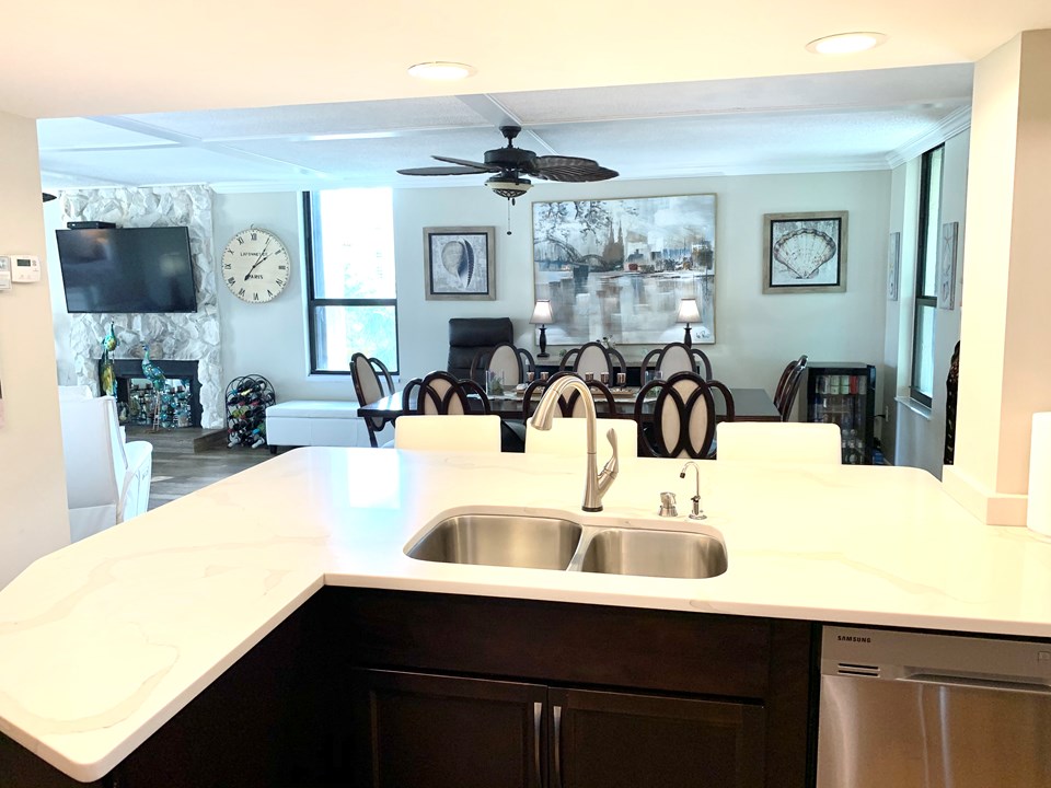 view from kitchen to dining area