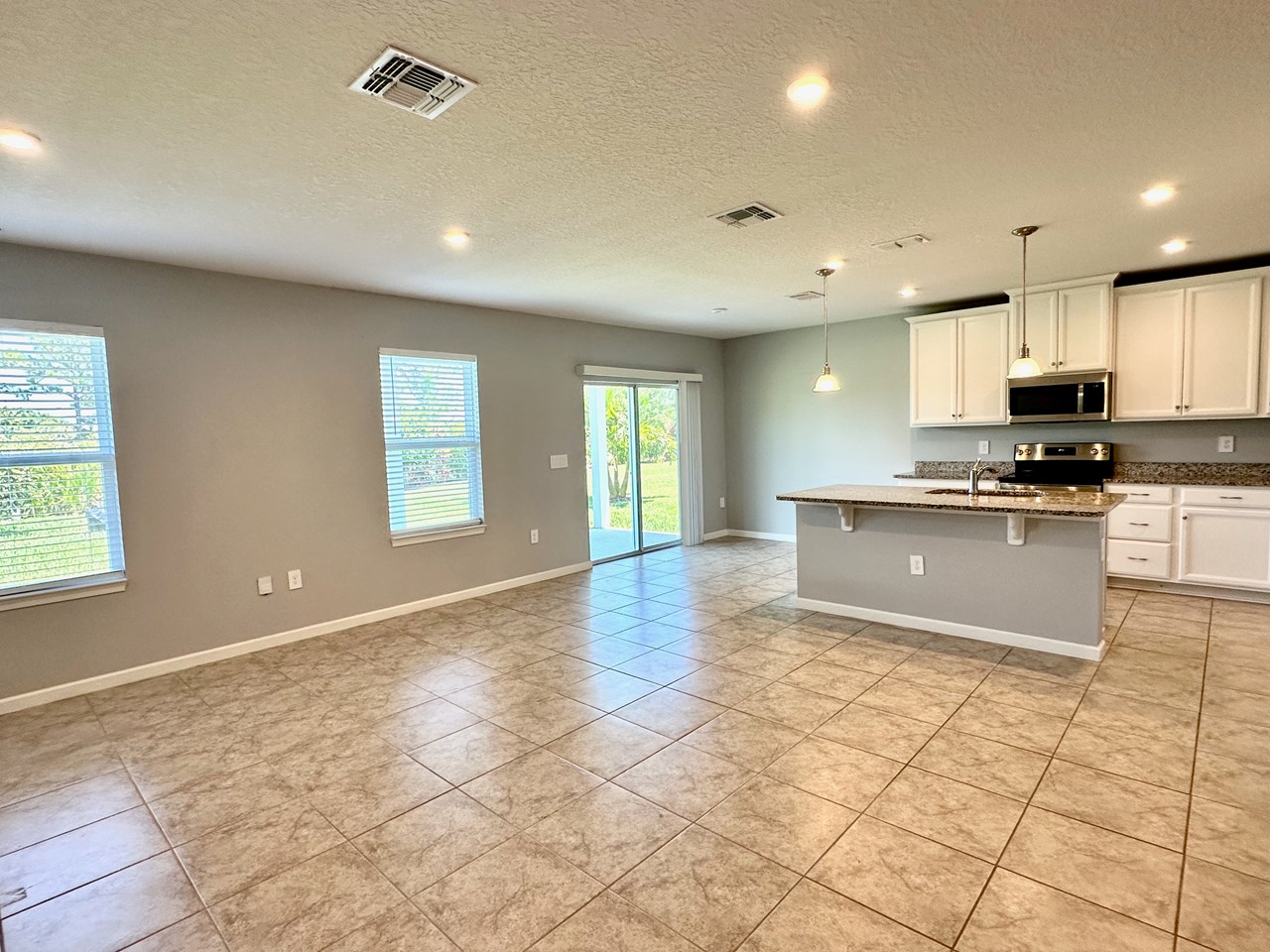 great room/breakfast area & island